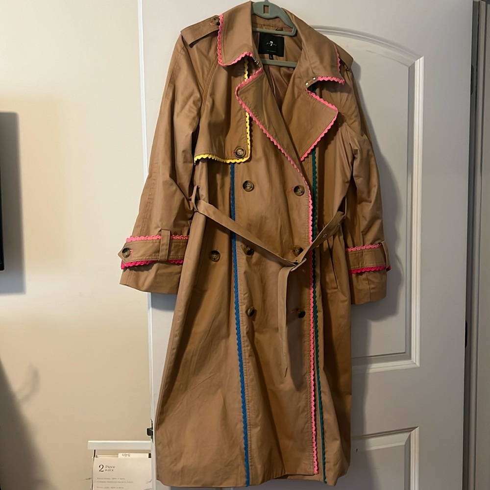 Trench coat with multi colored trim